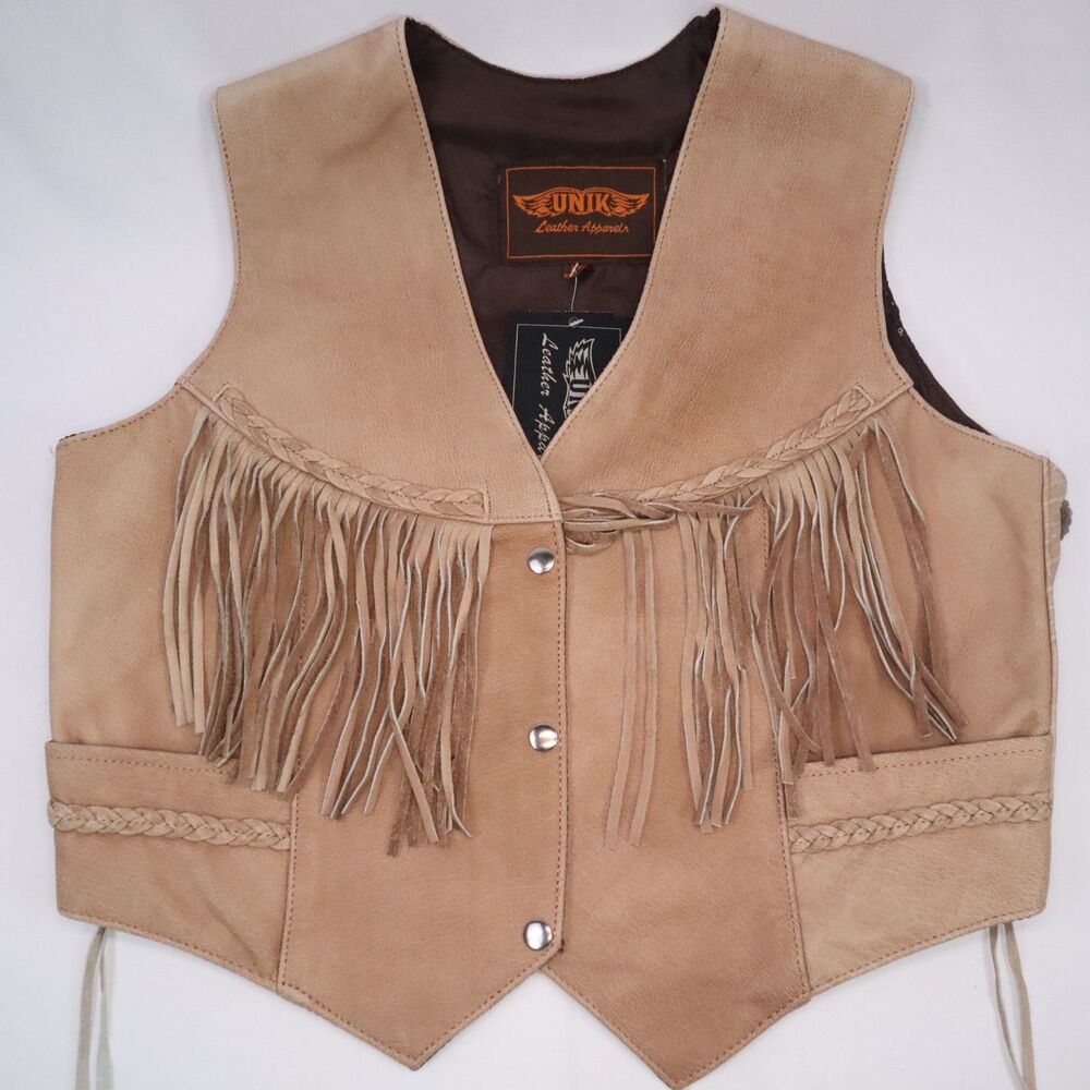 Unik Tan Leather Fringed Vest Size XXL Women's New Gauchos